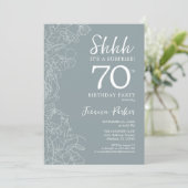 Floral Steel Blue Botanical Surprise 70th Birthday Invitation (Standing Front)