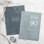 Floral Steel Blue Botanical Surprise 90th Birthday Invitation<br><div class="desc">Simple navy & grey blue surprise 90th birthday party invitation. Minimalist modern design in slate dusty blue featuring botanical accents and typography script font. Steel blue and white feminine floral invite card perfect for a stylish womens surprise bday celebration. Can be customised to any age.</div>