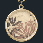 Floral Stencil Design with Tawny Leaves Gold Plated Necklace<br><div class="desc">This stencil design of floral leaves with a tawny coloration has a rustic looking background,  giving it a vintage feel. A Jennifer Goldberger original,  this print would make an amazing gift for someone who enjoys the rustic feel of pieces like this!</div>