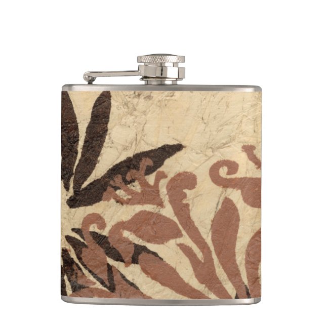 Floral Stencil Design with Tawny Leaves Hip Flask (Front)
