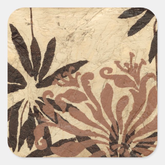Floral Stencil Design with Tawny Leaves Square Sticker (Front)