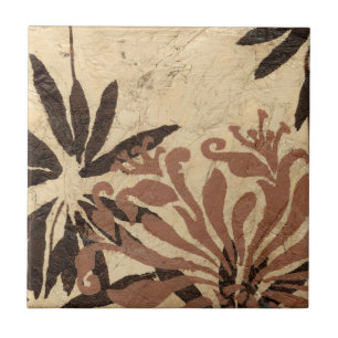 Floral Stencil Design with Tawny Leaves Tile