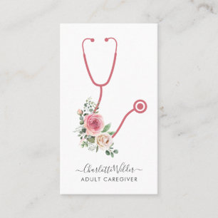 Floral Stethoscope Caregiver Appointment Business Card