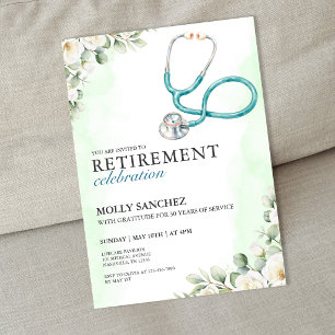 Floral Stethoscope Doctor Nurse Retirement Party Invitation