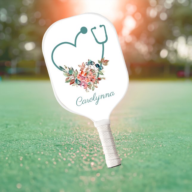 Floral Stethoscope Heart Medical Nurse Caregiver Pickleball Paddle (Floral Stethoscope Heart Medical Nurse Caregiver Pickleball Paddle)
