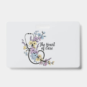 Floral Stethoscope Heart of Care Nurse Doctor Gift ID Badge