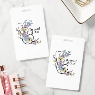 Floral Stethoscope Heart of Care Nurse Doctor Gift ID Badge