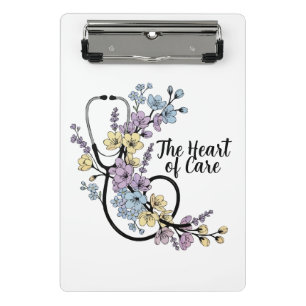 Floral Stethoscope Heart of Care Nurse Doctor Gift Mini Clipboard