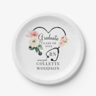 Floral Stethoscope Nurse Grad Class 2022 Party Paper Plate