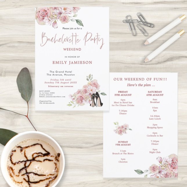 Floral Stilettos Weekend Itinerary bachelorette Invitation (Creator Uploaded)