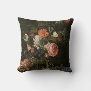 Floral Still Life Flowers in Vase, Vintage Baroque Cushion