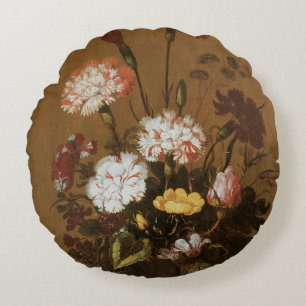 Floral Still Life Flowers in Vase, Vintage Baroque Round Cushion