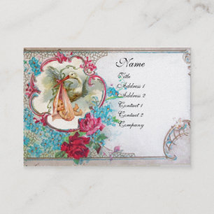 FLORAL STORK BABY SHOWER WITH ROSES MONOGRAM BUSINESS CARD