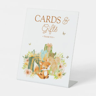Floral Storybook Fox Baby Shower Cards and Gifts Pedestal Sign