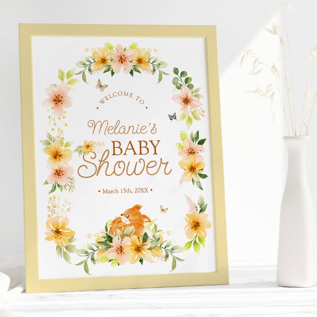 Floral Storybook Fox Baby Shower Welcome Poster (Creator Uploaded)