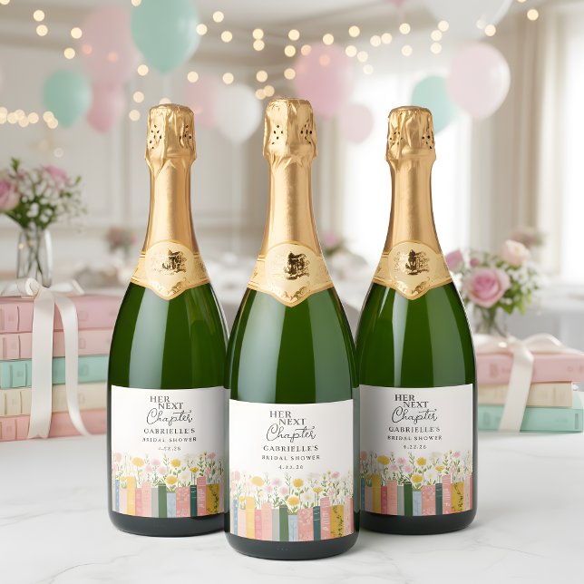 Floral Storybook Her Next Chapter Bridal Shower  Sparkling Wine Label (Creator Uploaded)