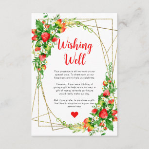 Floral Strawberries Gold Wedding Wishing Well Enclosure Card