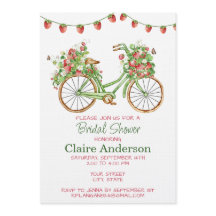 Floral Strawberry Bicycle Bridal Shower Invitation