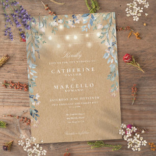 Floral String Lights Rustic Kraft Wedding Invitation