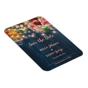 Floral String Lights Rustic Wedding Save The Date Magnet