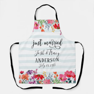 Floral Stripe Just Married Announcement Apron