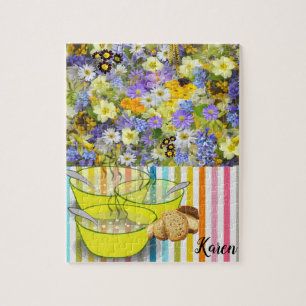 Floral Stripe Soup Jigsaw Puzzle Daisy