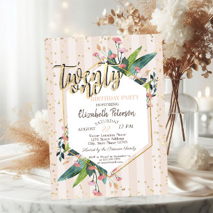 Floral Striped 21st Birthday Party Invitation