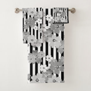Floral, striped bath towel set