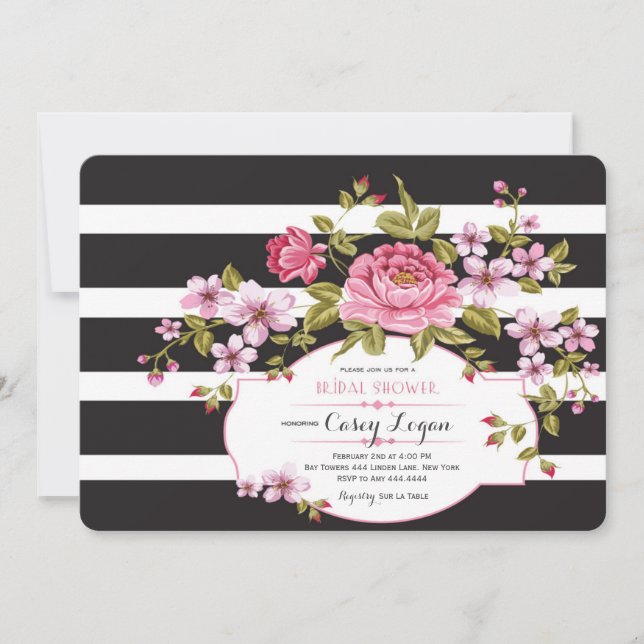 Floral Striped Bridal Shower Invitation (Front)