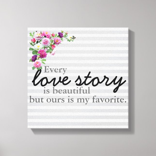Floral Striped Love Story Canvas Print (Front)