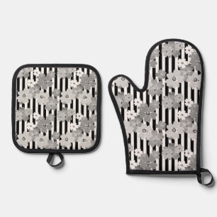 Floral, striped  oven mitt & pot holder set
