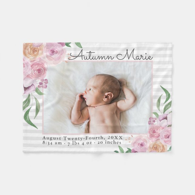 Floral Striped Stats Baby Blanket (Front (Horizontal))