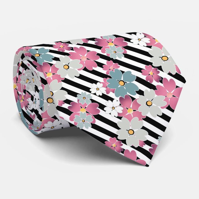 Floral, striped  tie (Rolled)