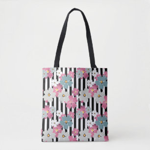 Floral, striped tote bag