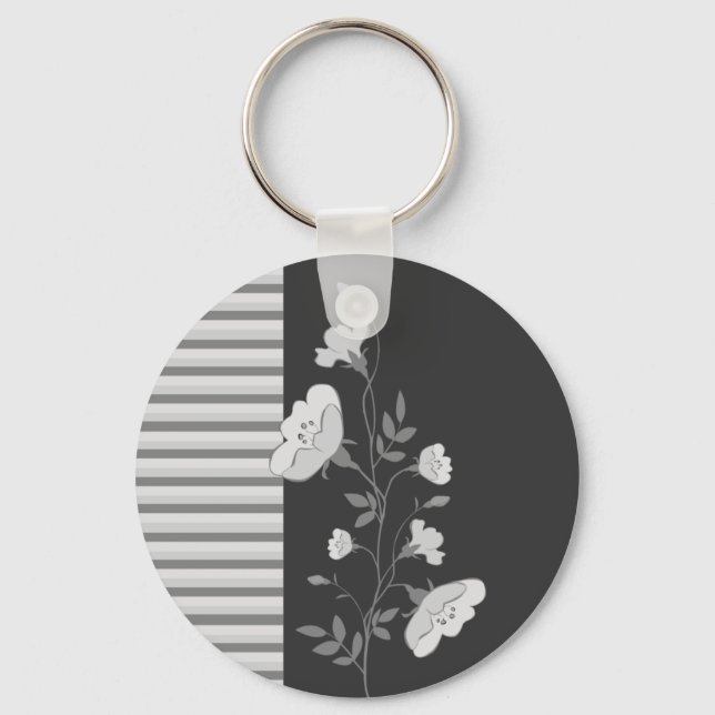 Floral Stripes B&W Keychain (Front)