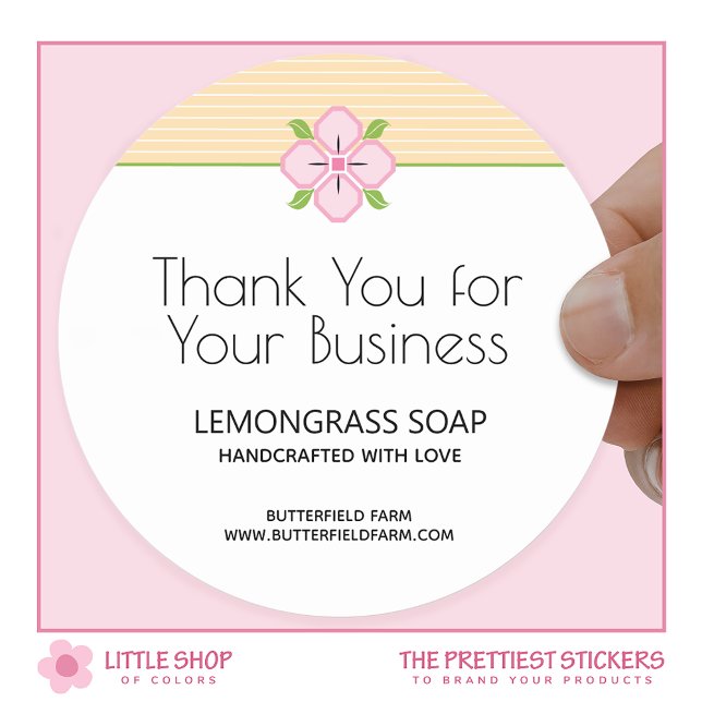 Floral Stripes Business Thank You Classic Round Sticker (Creator Uploaded)