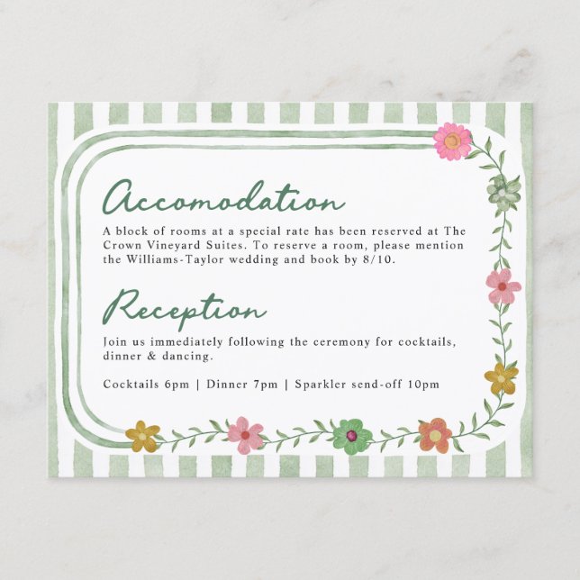 Floral Stripes Details Wedding Card (Front)