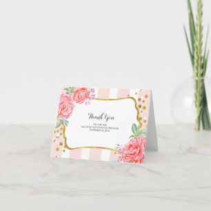 floral stripes - gold confetti wedding thank you card