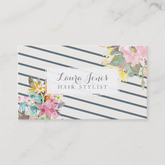 Floral & Stripes Hair Stylist Appointment Cards (Front)
