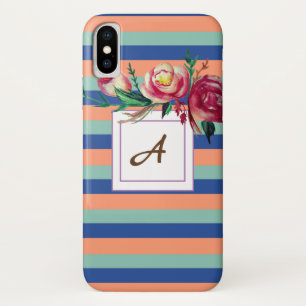 Floral Stripes Monogram iPhone Case