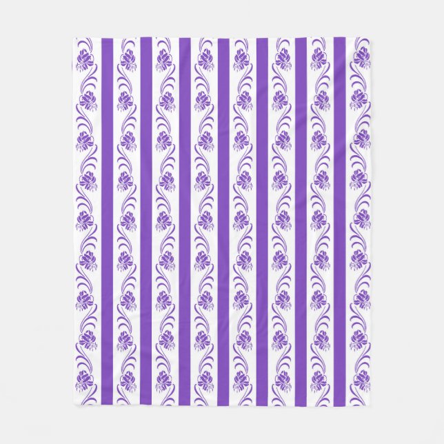 Floral stripes pattern fleece blanket (Front)