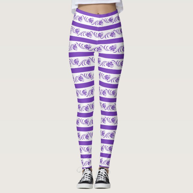 Floral stripes pattern leggings (Front)