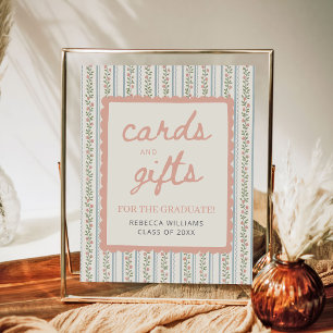 Floral Stripes Vintage Graduation Cards and Gifts Pedestal Sign