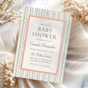 Floral Stripes Vintage Retro Baby Shower Invitation