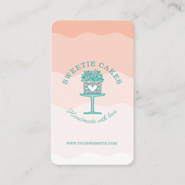 Floral Style Bakery Cake & Stand Logo Pink Ombre Business Card (Front)