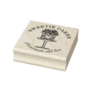 Floral Style Bakery Cake & Stand Logo Rubber Stamp