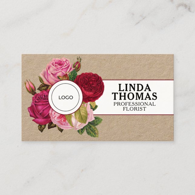 Floral style roses cover business card (Front)