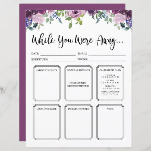 Floral Substitute Teacher While You Were Away Note