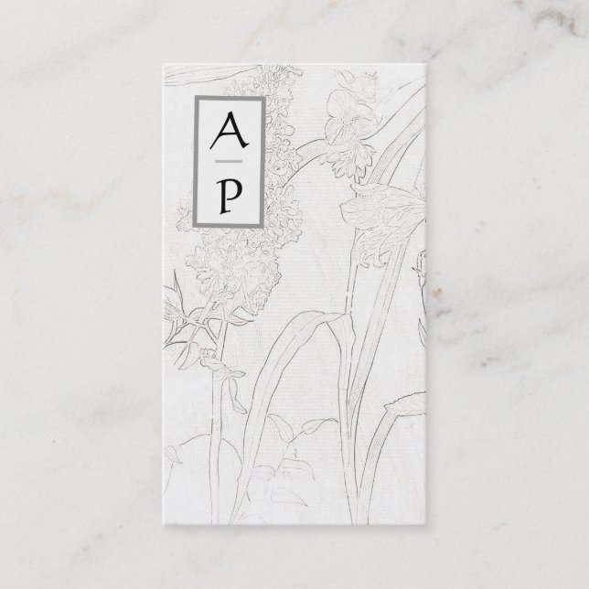 *~* Floral Subtle Flowers Neutral QR Logo Photo Bu Business Card (Front)