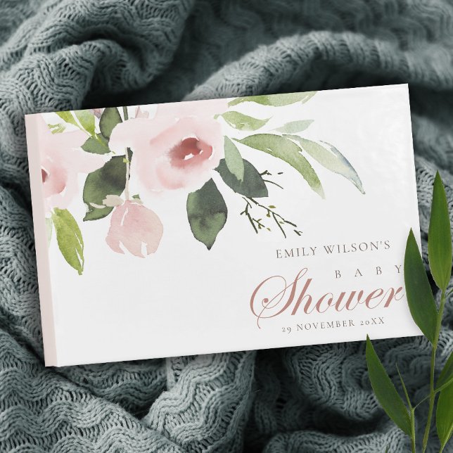 FLORAL SUBTLE SOFT BLUSH PINK ROSE BABY SHOWER GUEST BOOK (Creator Uploaded)